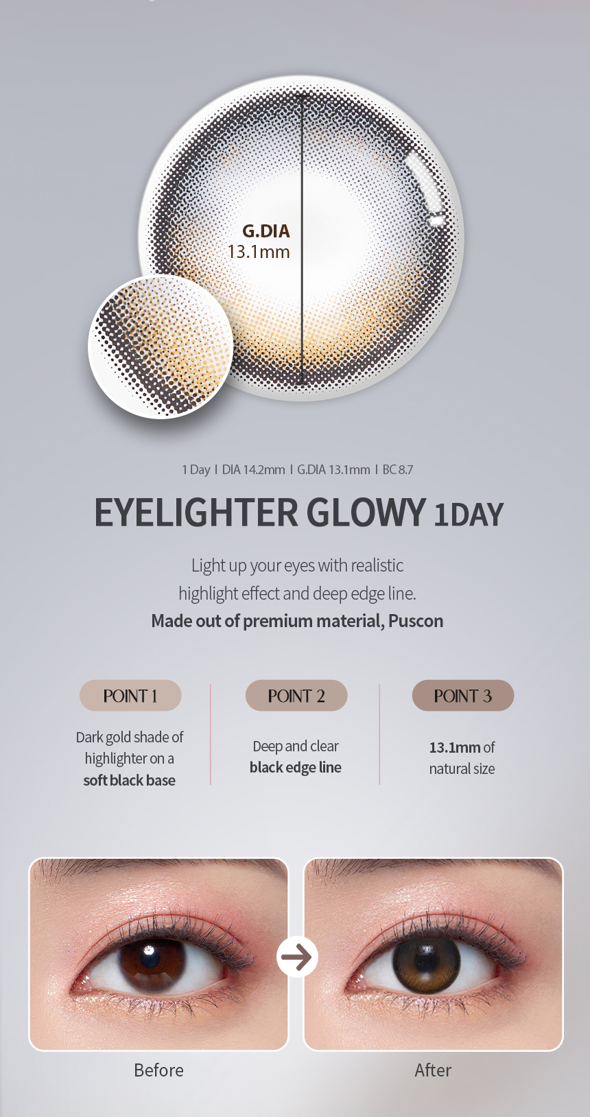 Second description images of Eyelighter Glowy 1Day Black (10p) (Silicone Hydrogel) Prescription Colored Contacts